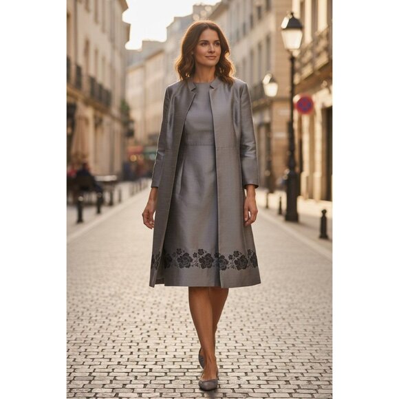 Coldwater Creek Gray Silver Dress & Long Jacket Size 12 Mother of Bride Wedding - Picture 9 of 11